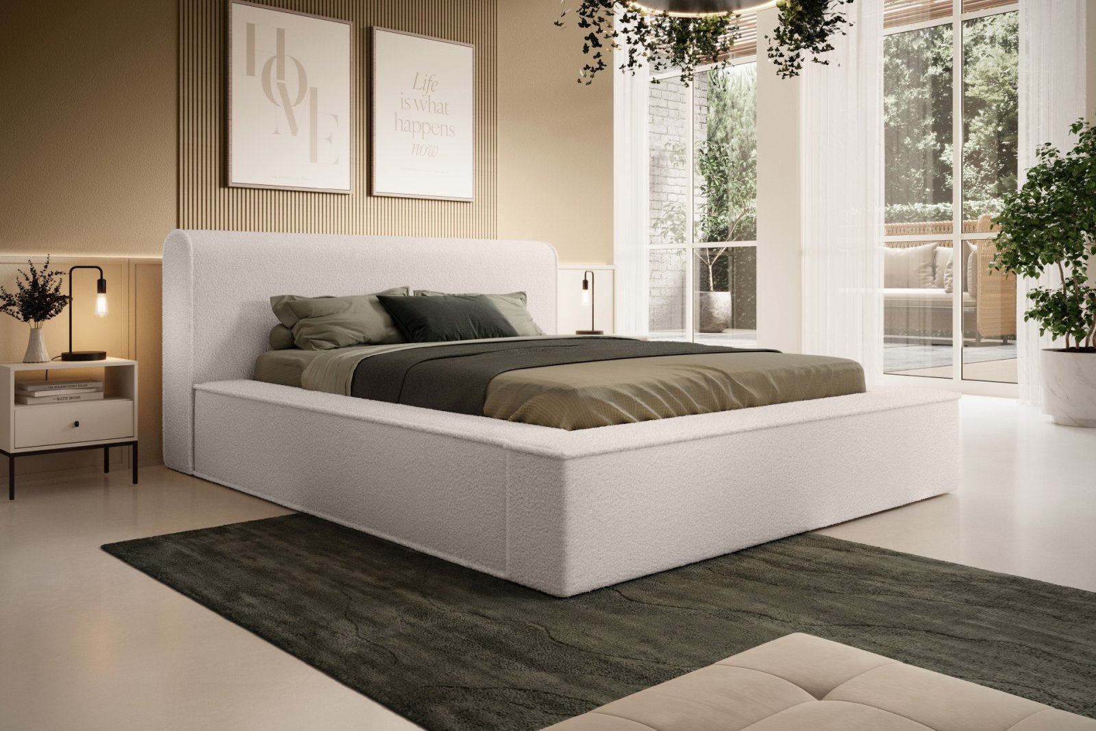 Polsterbett Calio Boucle 180x200 mit Metallrahmen Euphoria 02 Cream