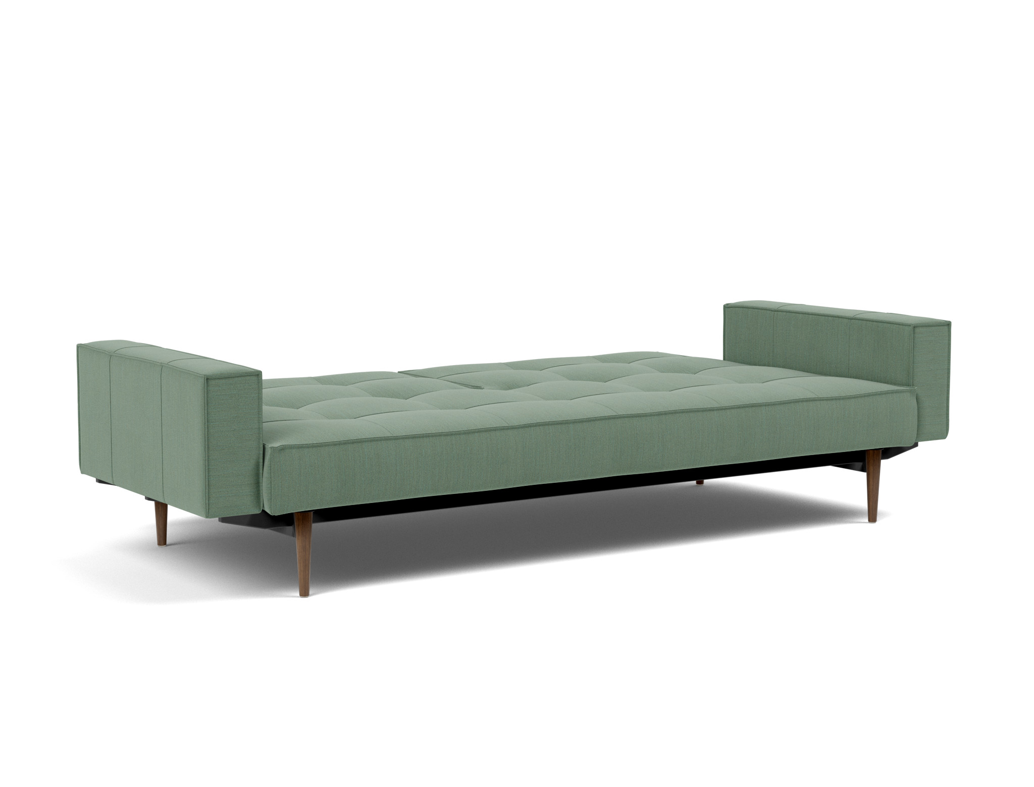 Schlafsofa Splitback mit Armlehnen Flachgewebe Elegance 518-Green Beine Styletto Eiche dunkel