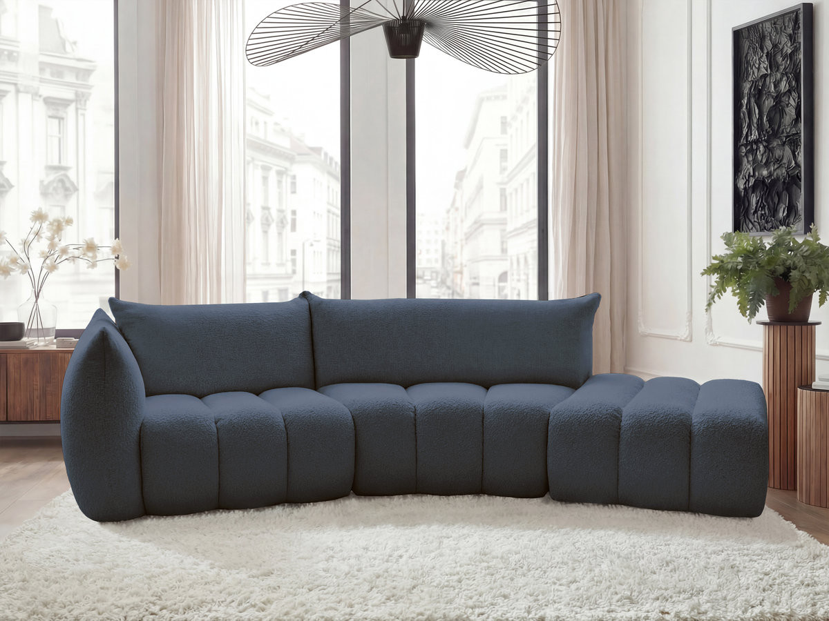 Bobochic Azra Ecksofa 325 × 112 cm Bouclé-Stoff Dunkelblau Ecke links