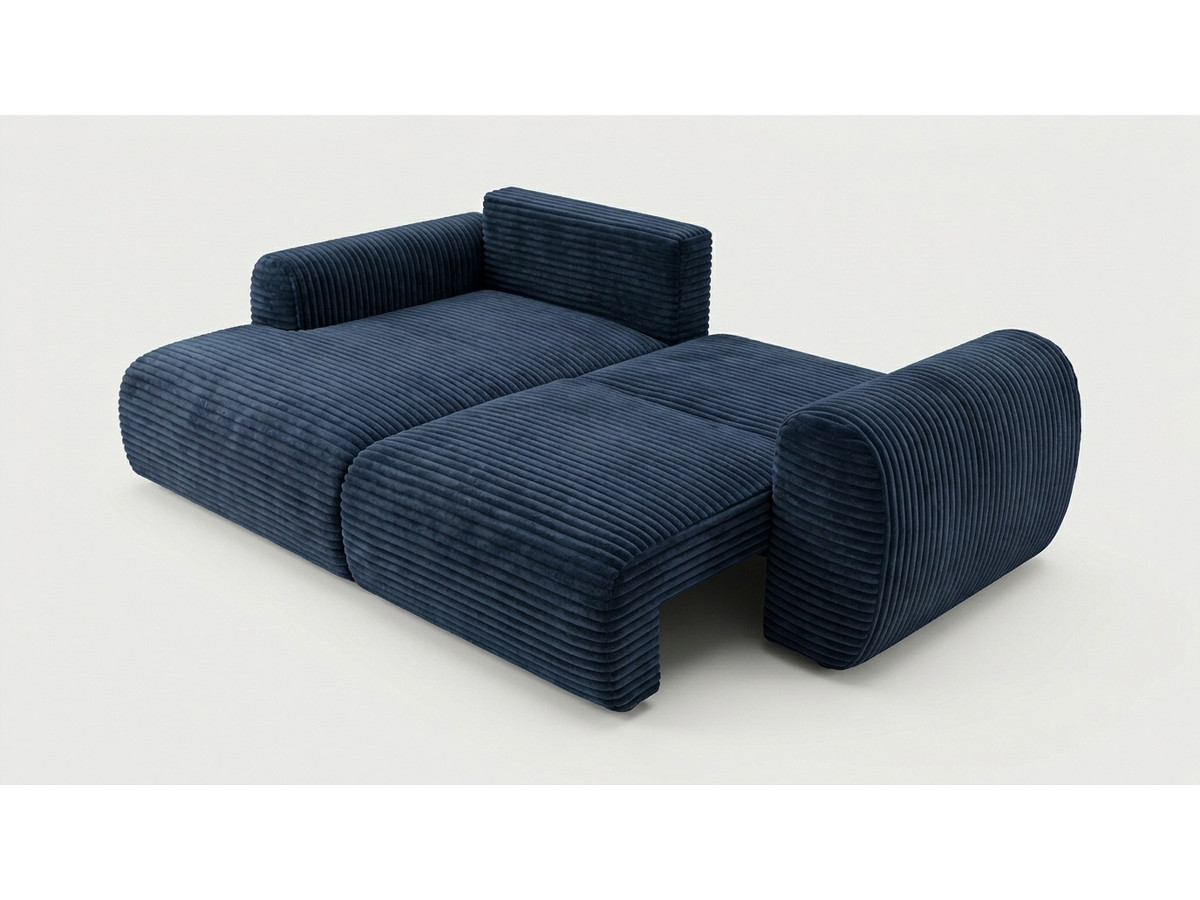 Bobochic Lucien Ecksofa mit Schlaffunktion und Bettkasten Breitcord weich Dunkelblau Ecke links