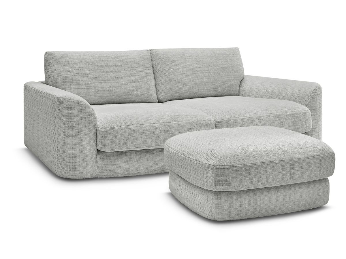 Bobochic Leonore Sofa 3-Sitzer mit Pouf Strukturstoff Hellgrau