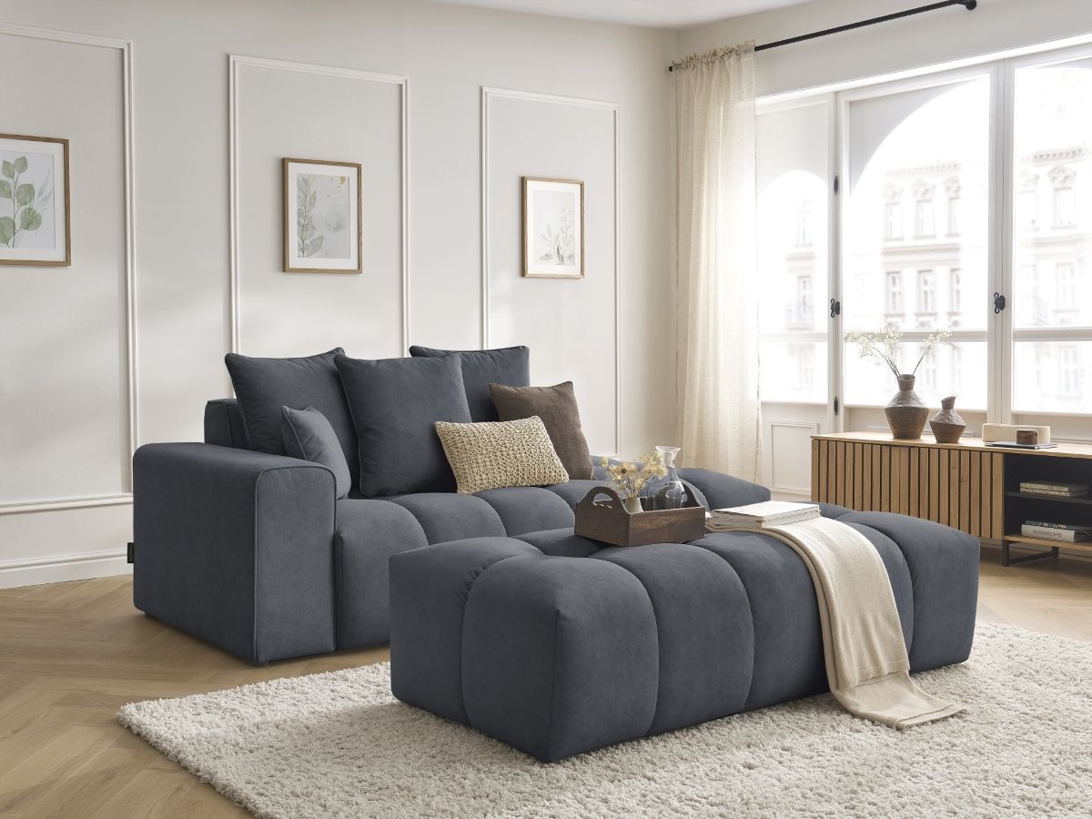 Bobochic Mont-blanc Sofa 5-Sitzer mit Pouf Samt Dunkelgrau Armlehne links