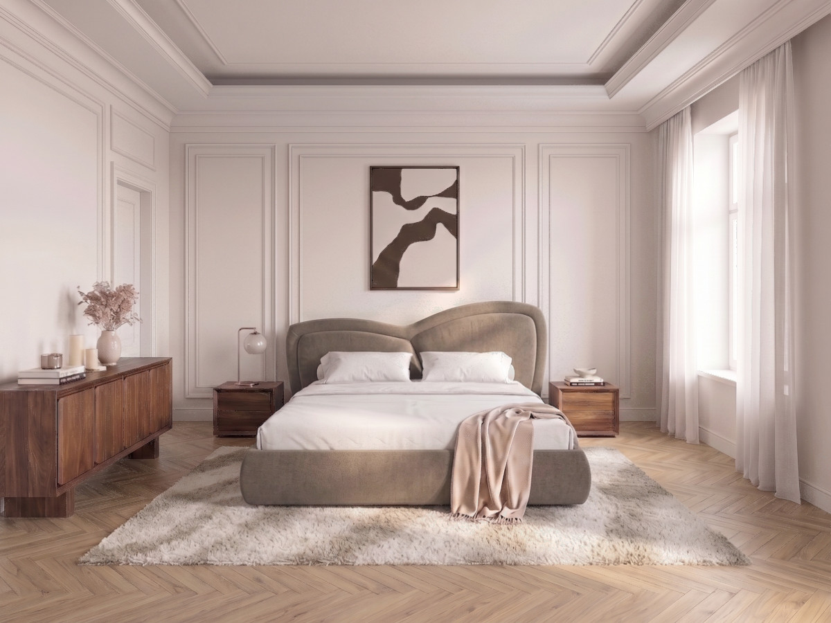 Bobochic Daniela Polsterbett Samt Taupe, Liegefläche 140 × 190 cm