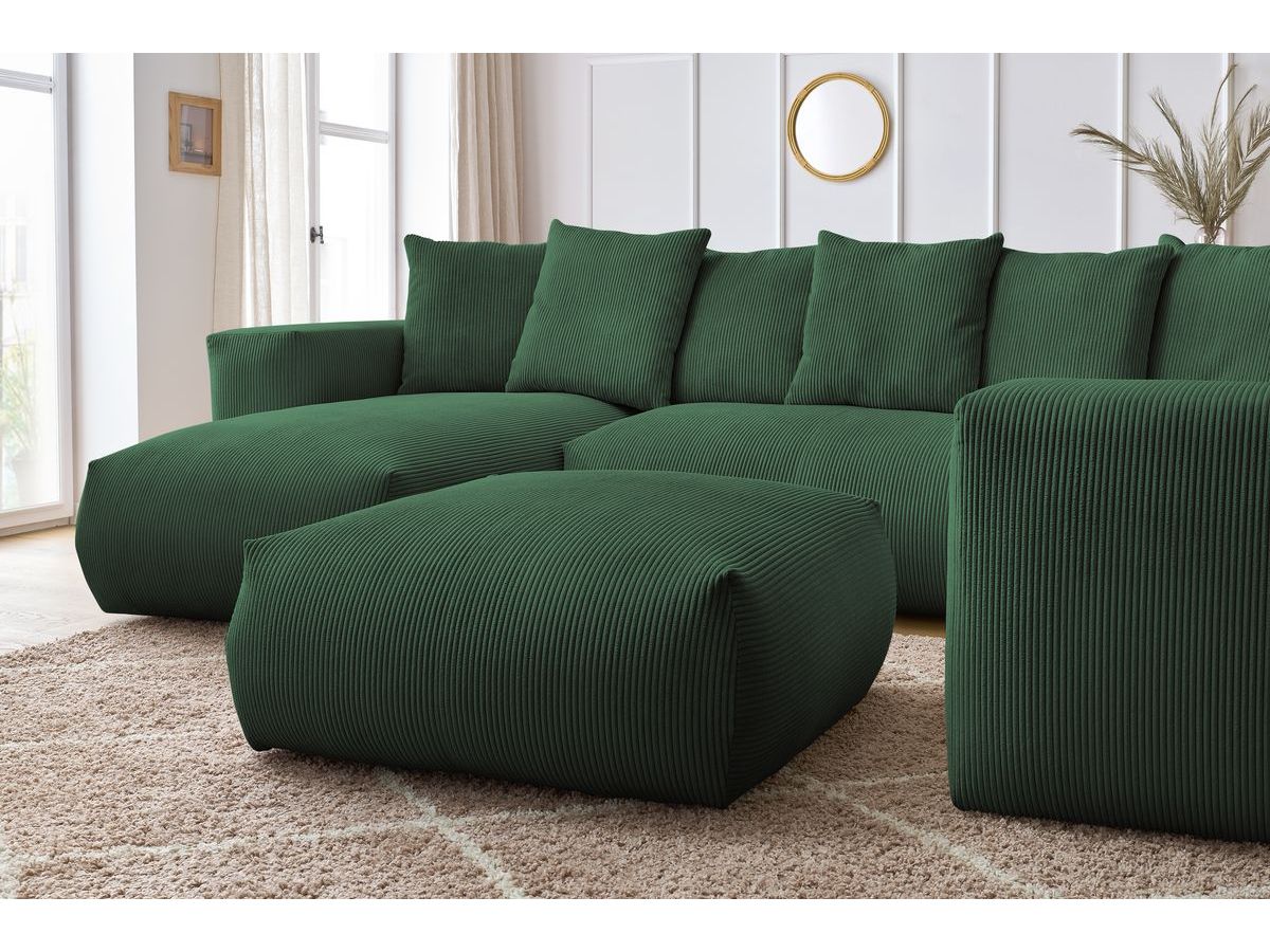 Bobochic Voltaire Wohnlandschaft mit Pouf 356 × 214 cm Cordsamt Grün Ecke links
