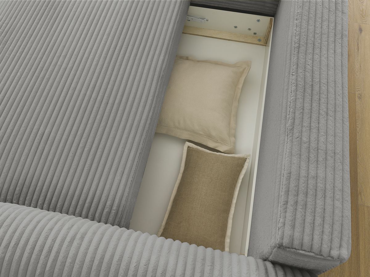 Bobochic Lucien Ecksofa mit Schlaffunktion und Bettkasten 314 × 167 cm Breitcord weich Dunkelgrau Ecke links