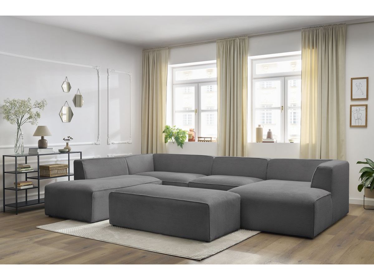 Bobochic Megeve Wohnlandschaft mit Pouf Cordsamt Dunkelgrau Ecke rechts
