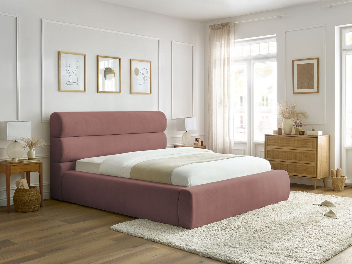 Bobochic Jagna Polsterbett mit Bettkasten Stoff Rosa, Liegefläche 160 × 200 cm