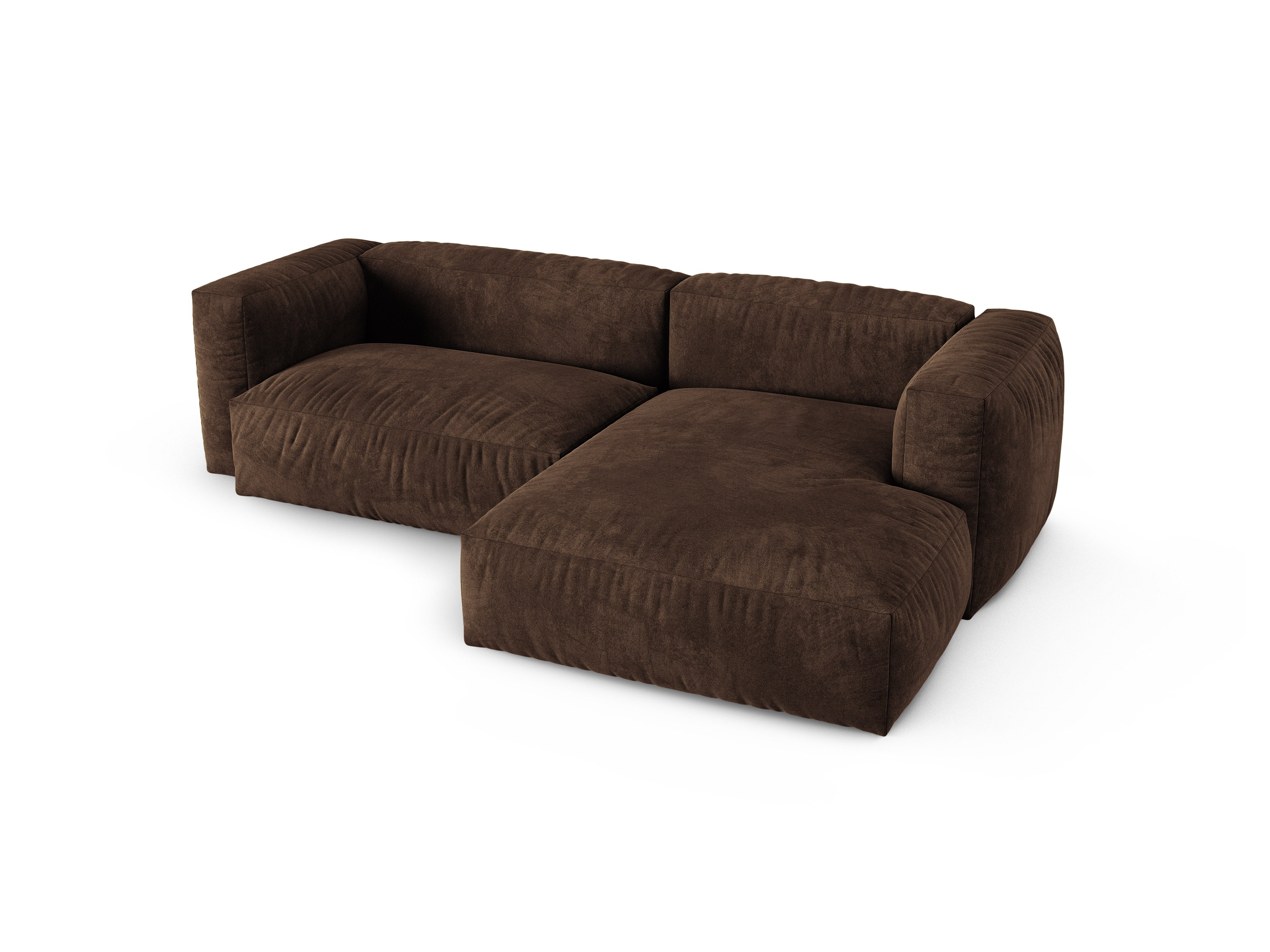 Micadoni Ecksofa Martina 2-Sitzer 90cm Sitztiefe Samt Vogue Schokolade Rechts