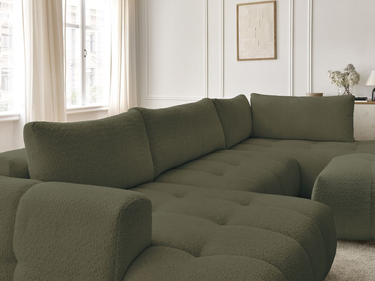 Bobochic Fuji Wohnlandschaft mit Pouf Bouclé-Stoff Grün Ecke links