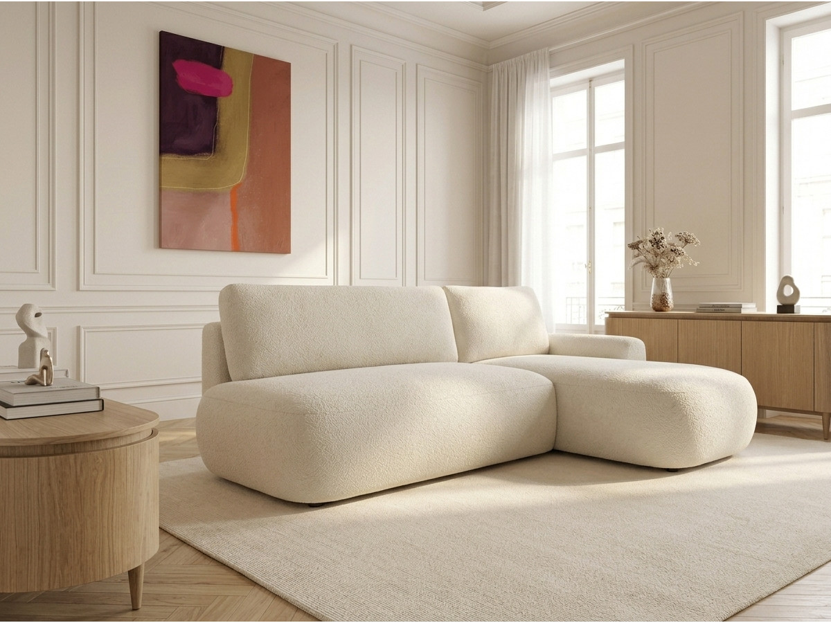 Bobochic Tango Ecksofa mit Schlaffunktion und Bettkasten Bouclé-Stoff Beige Ecke rechts