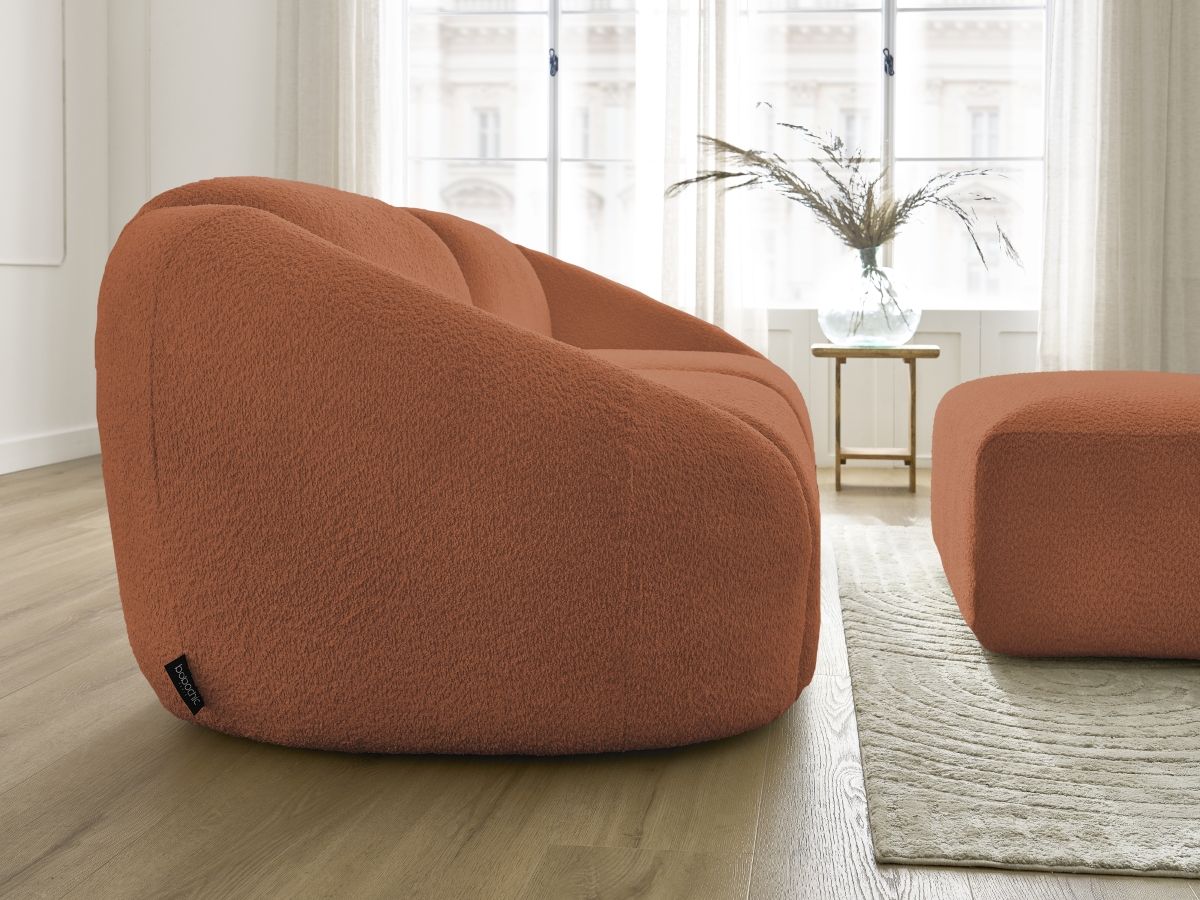 Bobochic Tina Sofa 3-Sitzer mit Pouf Bouclé-Stoff Orange