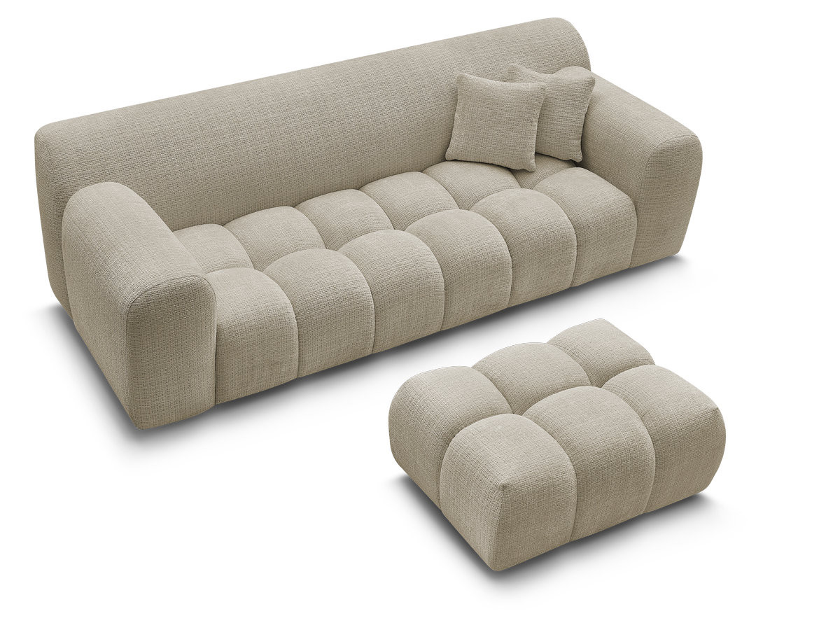 Bobochic Melisse Sofa 3-Sitzer mit Pouf Strukturstoff Beige