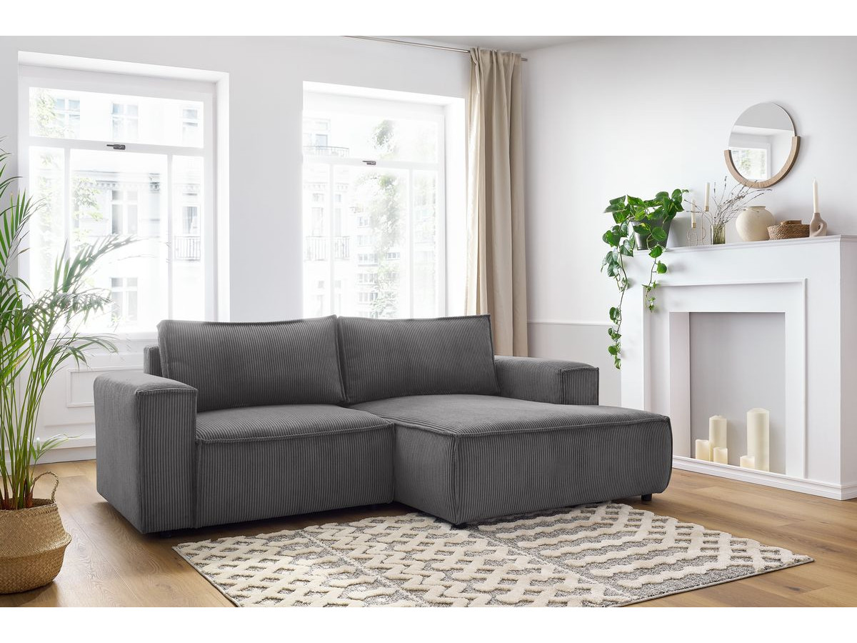 Bobochic Nihad Ecksofa Cordsamt Dunkelgrau Ecke rechts