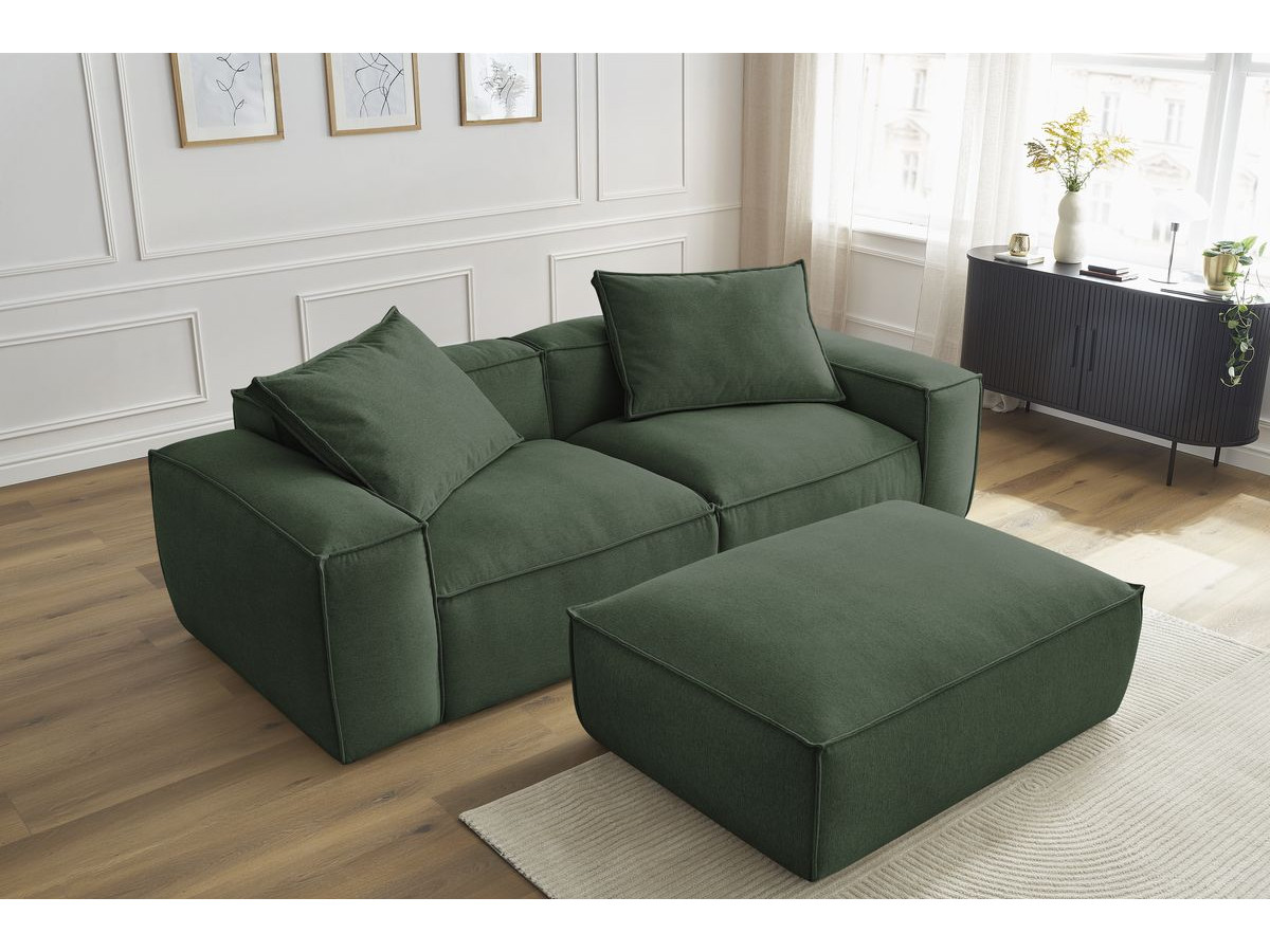 Bobochic Boheme Sofa 4-Sitzer mit Pouf Melange-Stoff Grün