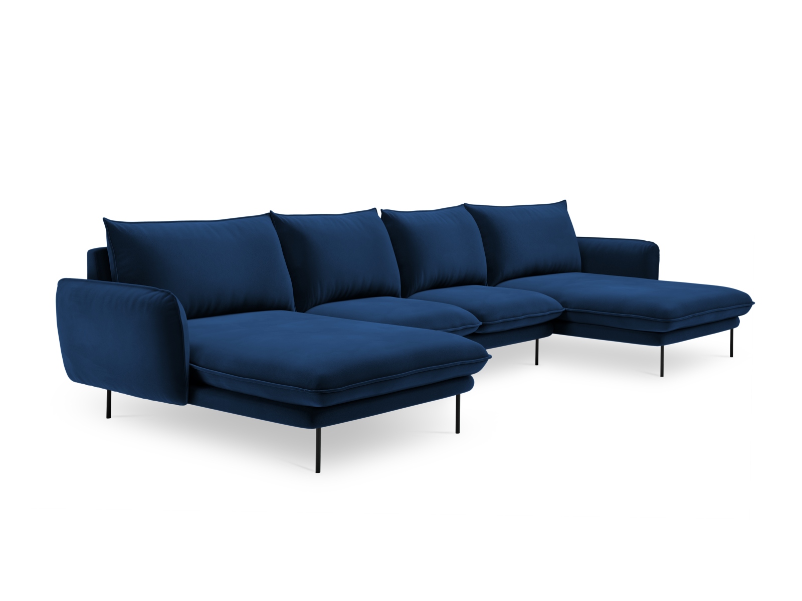 Cosmopolitan Design Panoramasofa Vienna 6-Sitzer Samt Bluvel Königsblau Beine Schwarzes Metall
