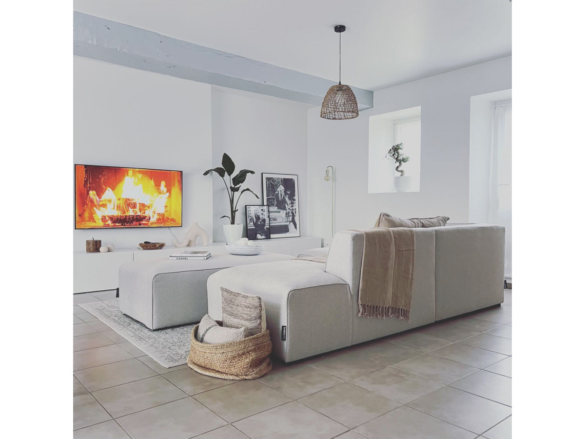 Bobochic Megeve Ecksofa mit Pouf Melange-Stoff Beige Ecke links