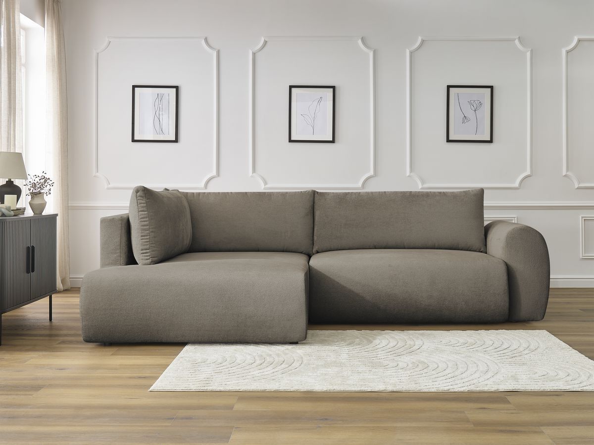 Bobochic Lucien Ecksofa mit Schlaffunktion und Bettkasten 296 × 198 cm Stoff Taupe Ecke links