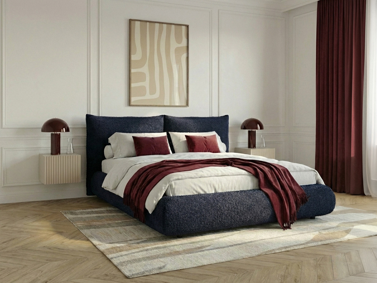 Bobochic Jaden Polsterbett Bouclé-Stoff Blau, Liegefläche 140 × 190 cm