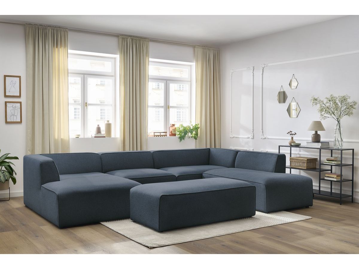 Bobochic Megeve Wohnlandschaft mit Pouf Melange-Stoff Dunkelblau Ecke links