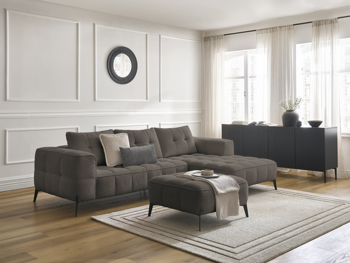 Bobochic Anis Ecksofa mit Pouf Bouclé-Stoff Braun Ecke rechts