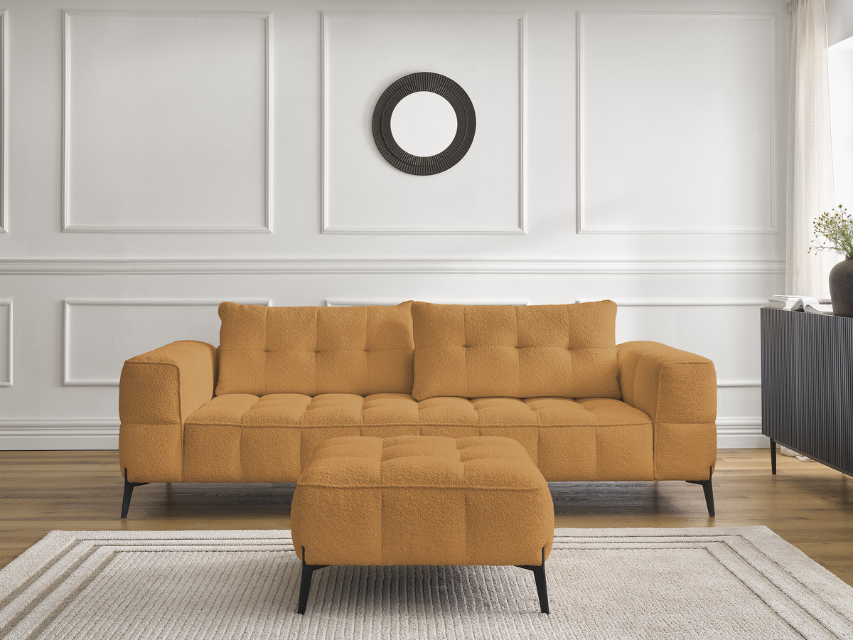 Bobochic Anis Sofa 3-Sitzer mit Pouf Bouclé-Stoff Gelb
