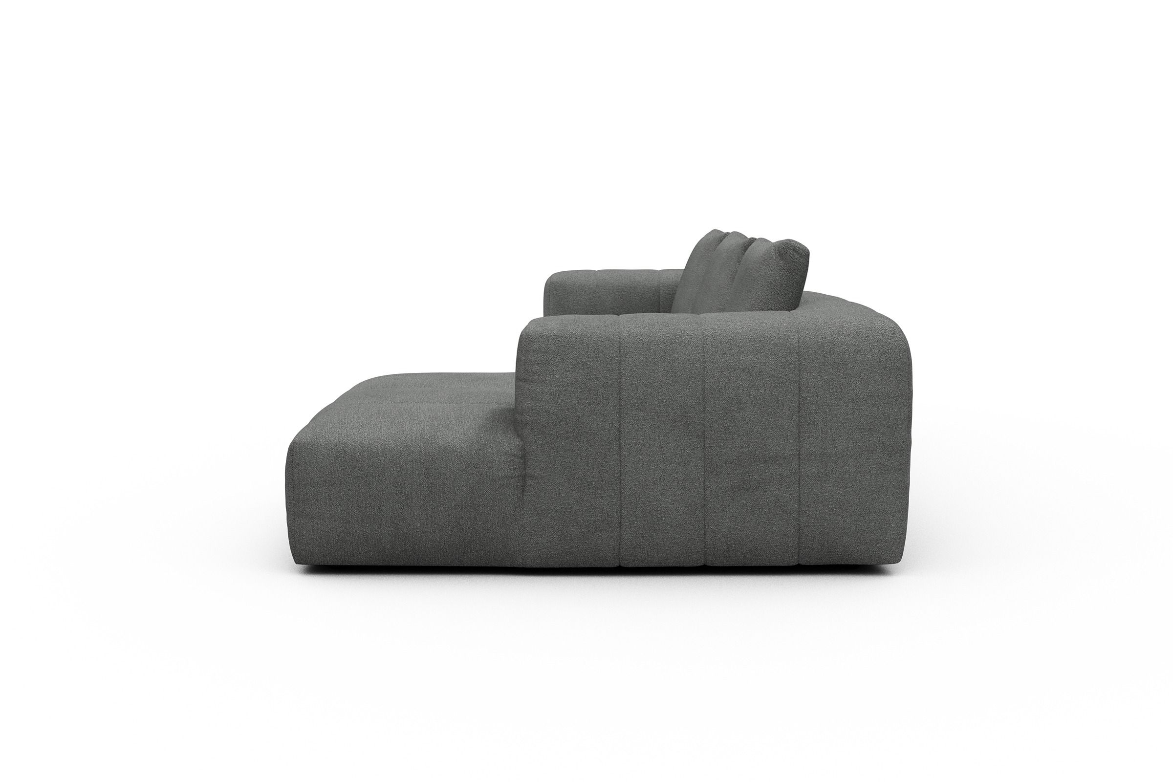 Ecksofa Hugo 2,5-Sitzer Armlehne links mit Chaiselongue Boucle-Ash-Grey