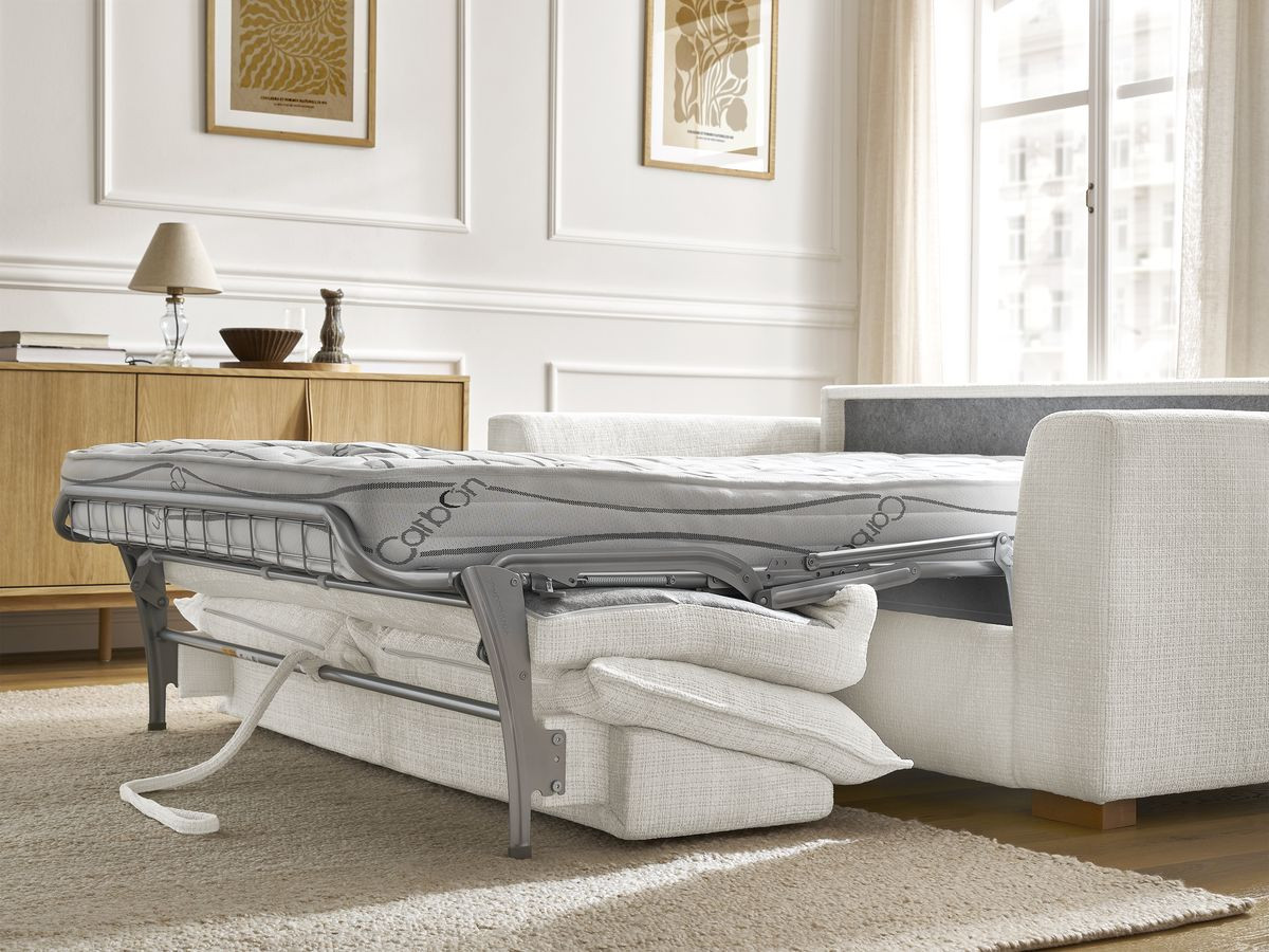 Bobochic Augustin Schlafsofa 3-Sitzer Strukturstoff Weiß, Liegefläche 140 × 200 cm