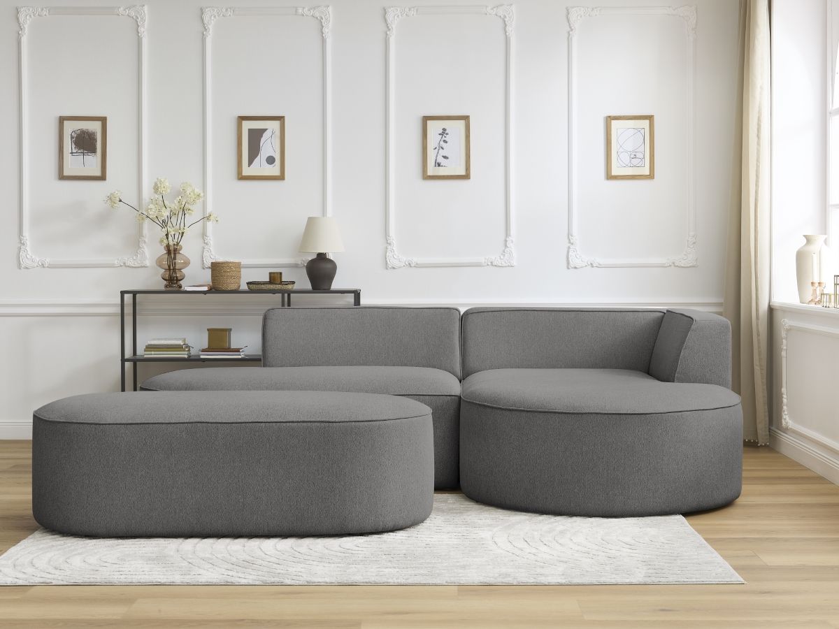 Bobochic Rousseau Ecksofa mit Pouf Melange-Stoff Dunkelgrau Ecke rechts