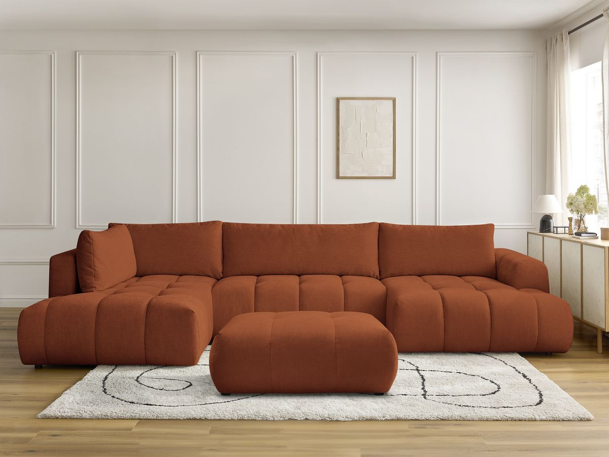 Bobochic Fuji Wohnlandschaft mit Pouf Stoff Orange Ecke rechts
