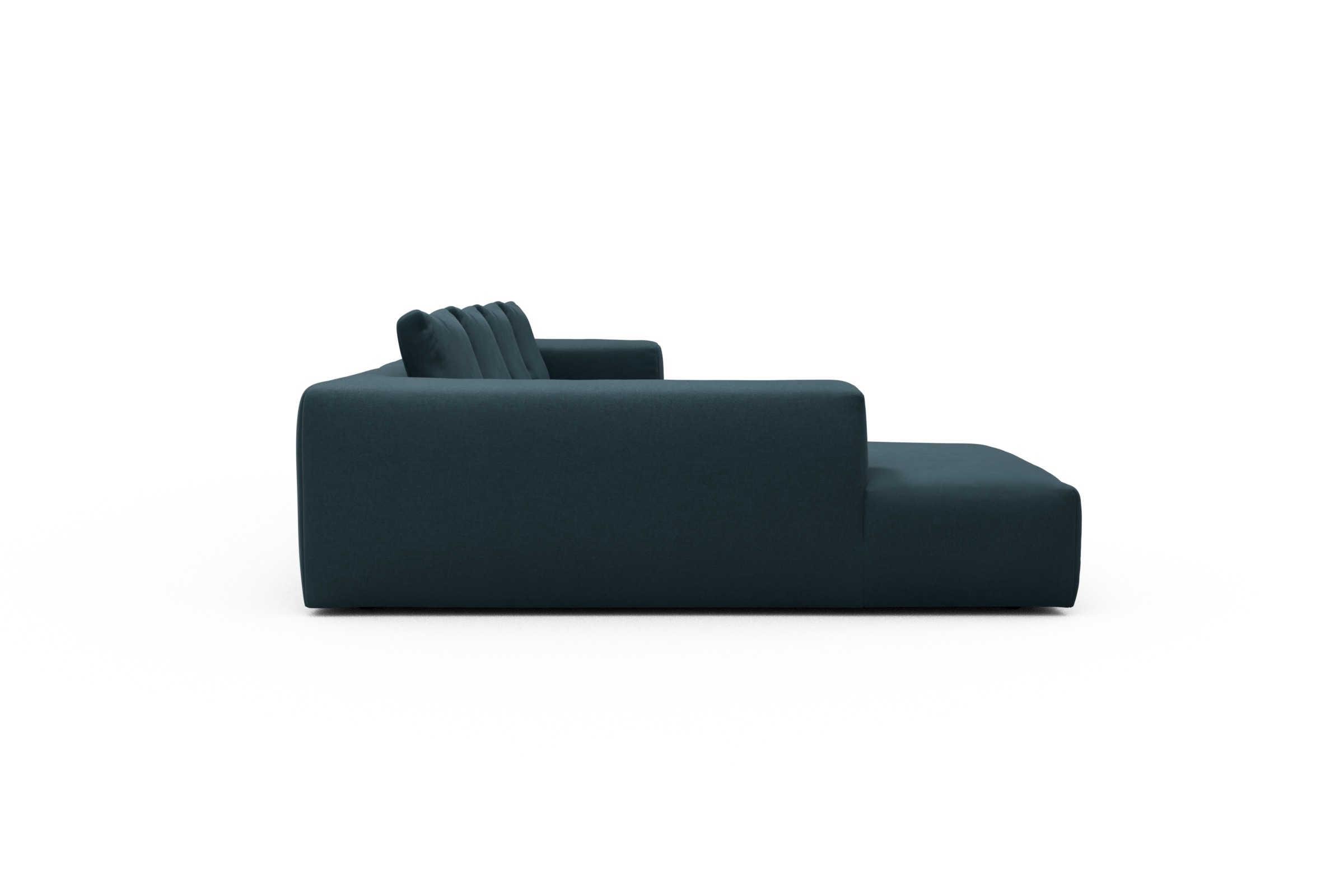 Wohnlandschaft Fred Relax-Ecke links mit 2-Sitzer und Chaiselongue rechts Strukturierter Stoff Satya 443-Deep-Blue