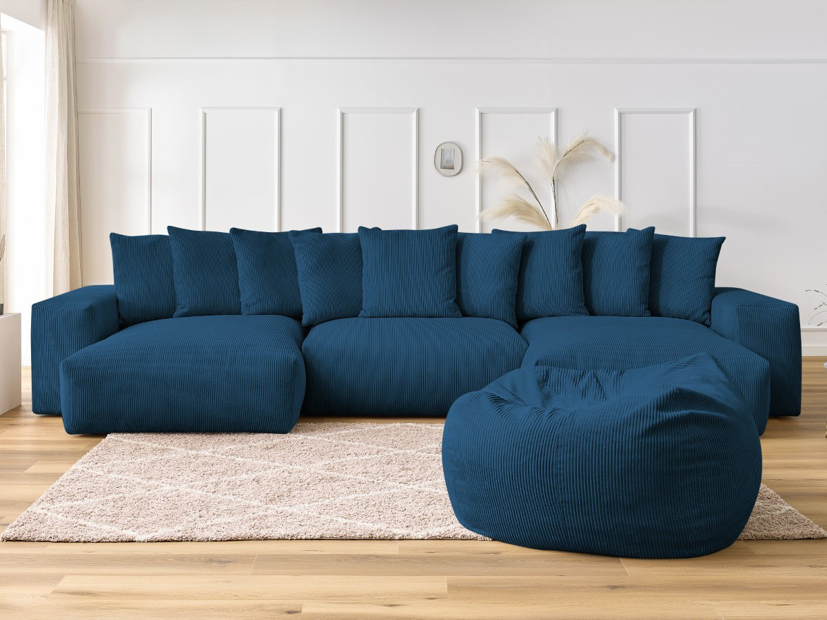 Bobochic Voltaire Wohnlandschaft mit Pouf 420 × 174 cm Cordsamt Dunkelblau