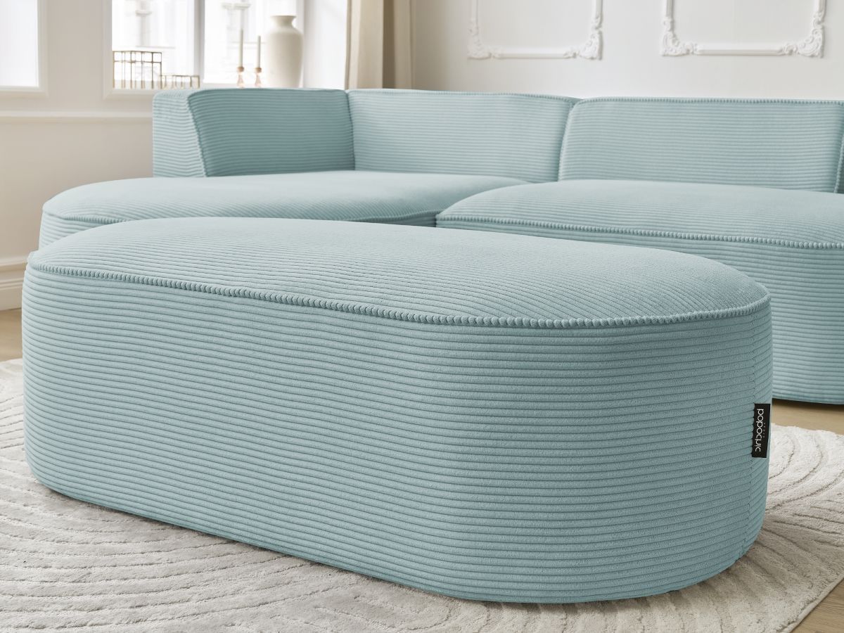 Bobochic Rousseau Ecksofa mit Pouf Cordsamt Hellblau Ecke links