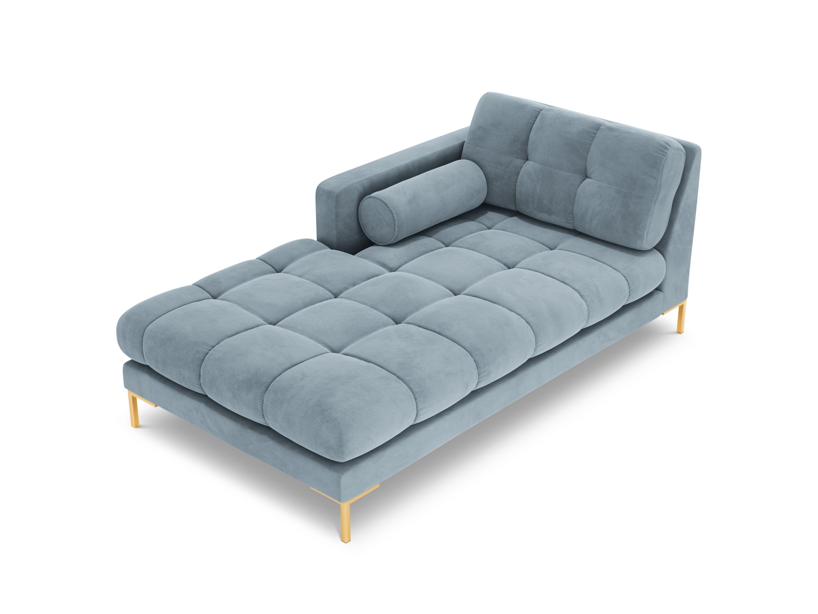 Cosmopolitan Design Chaiselongue Bali Samt Bluvel Hellblau Links Beine Gold