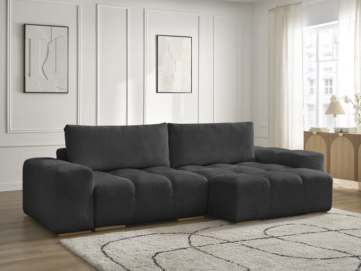 Bobochic Anakin Ecksofa, 2 Kissen Strukturstoff Schwarz