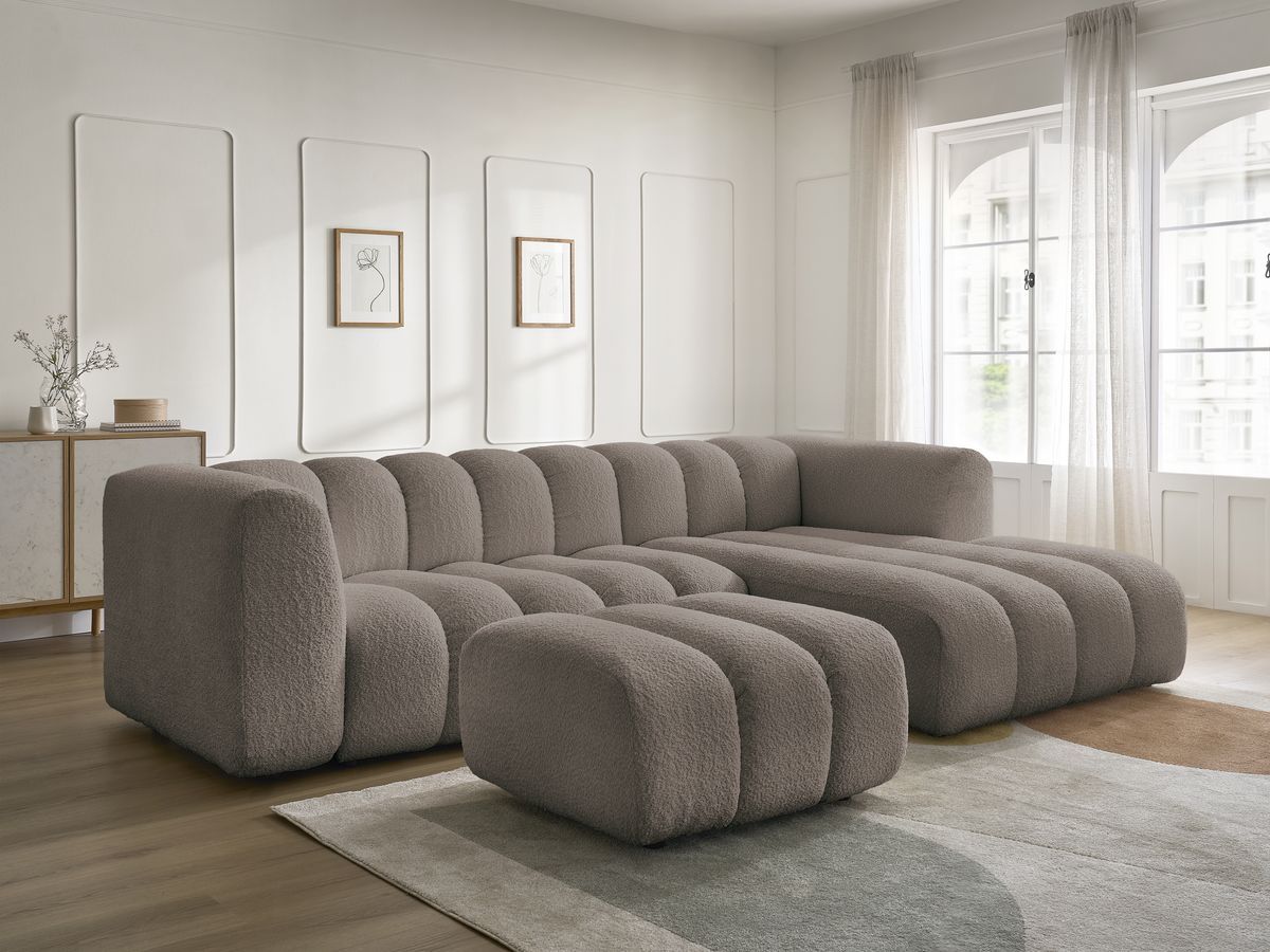 Bobochic Talia Ecksofa mit Pouf Bouclé-Stoff Braun Ecke rechts