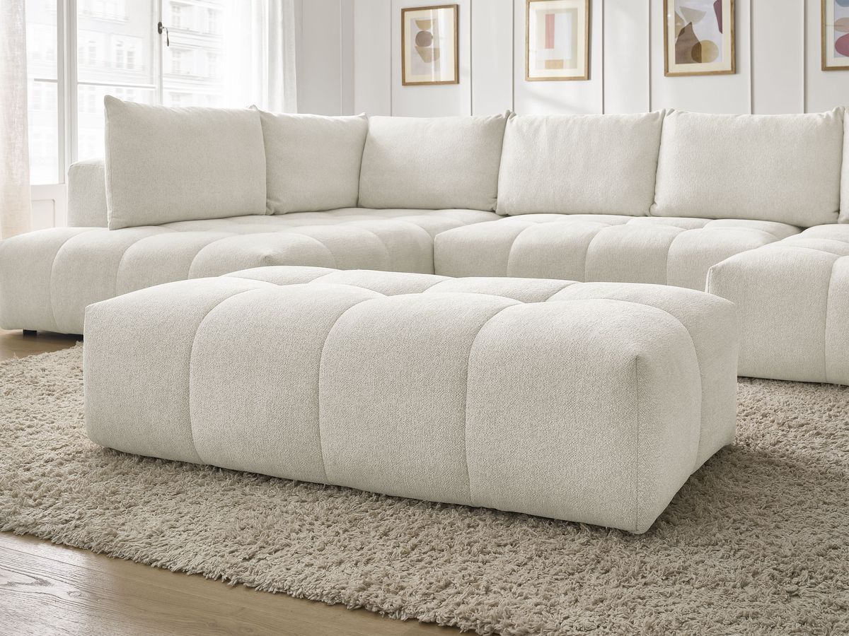 Bobochic Everest Wohnlandschaft mit Pouf, 6 Kissen Melange-Stoff Weiß Ecke rechts