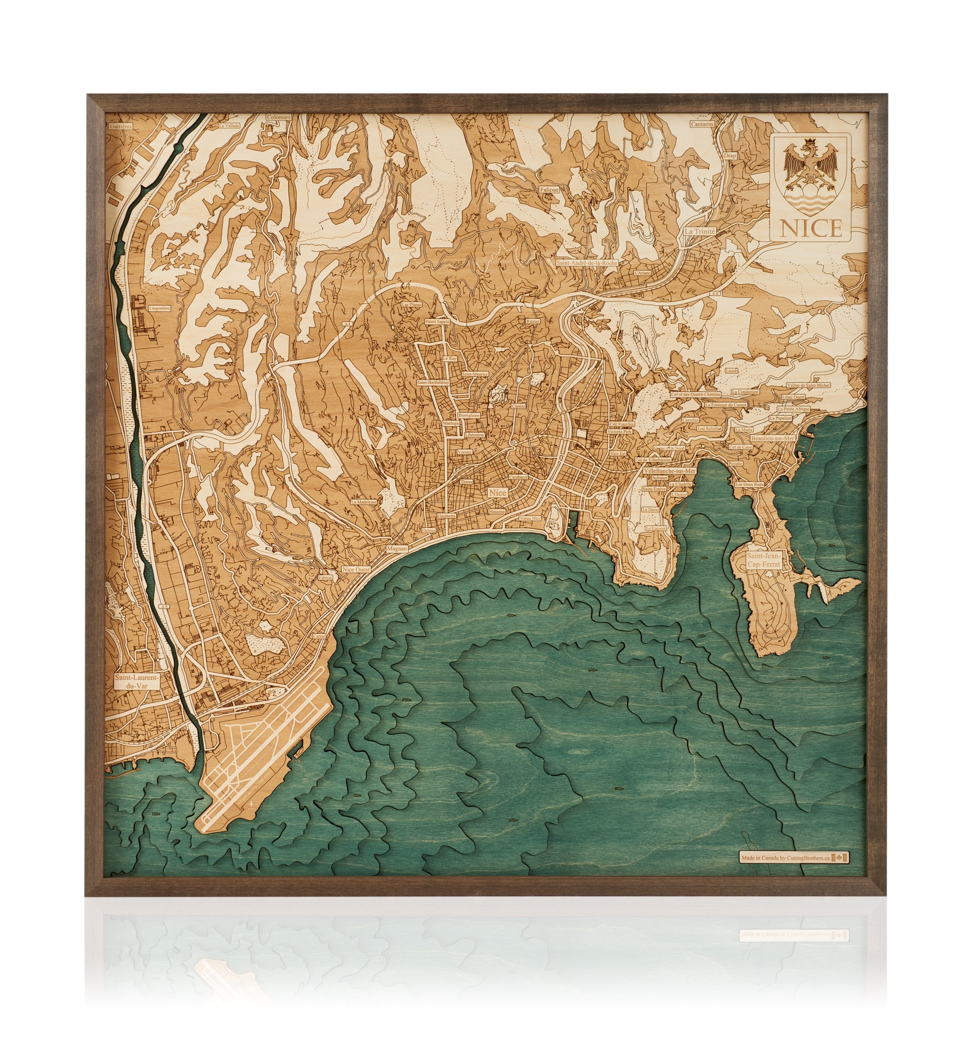 Cutting Brothers 3D Holz-Wandkarte Nizza 81x61 cm