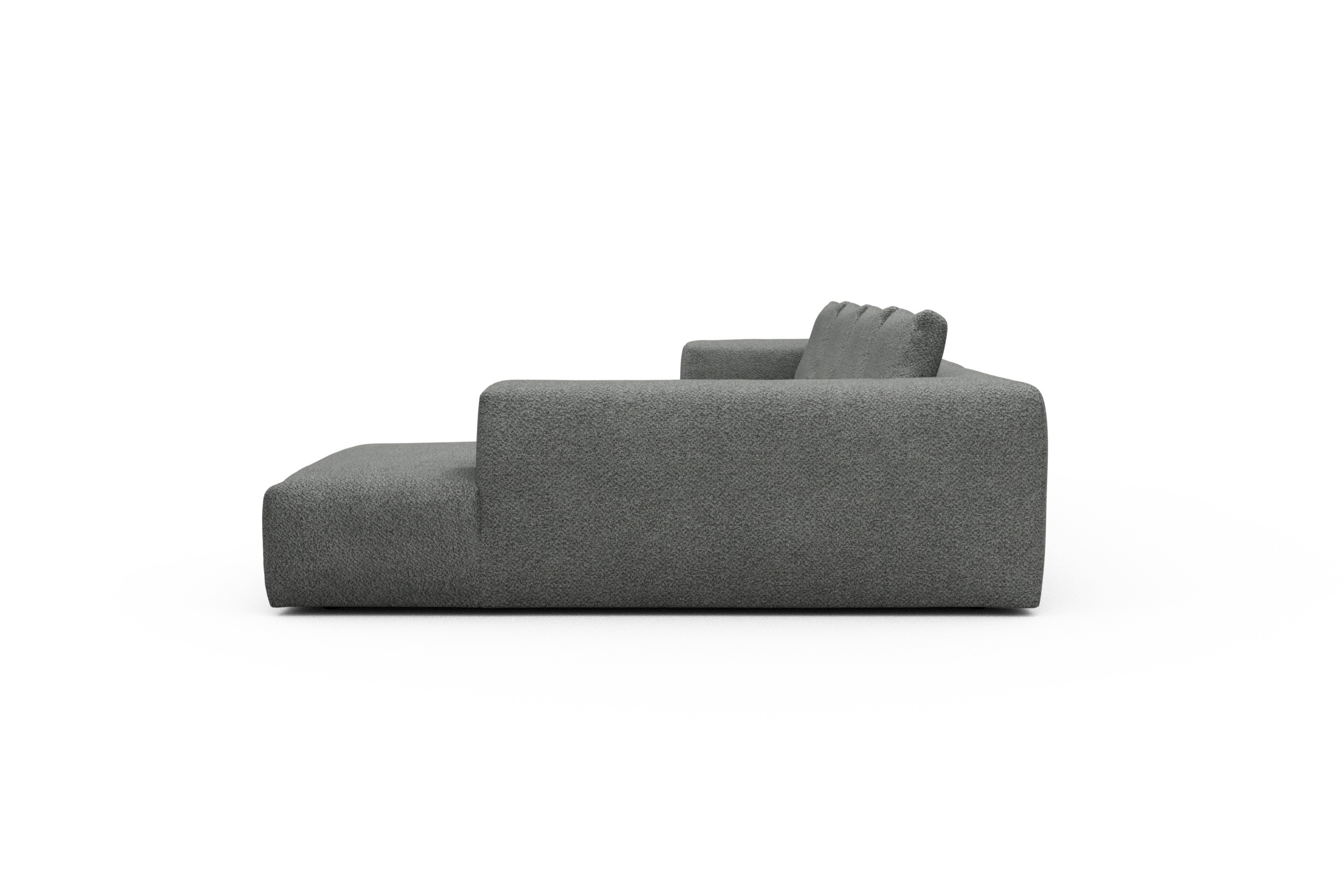 Wohnlandschaft Fred Relax-Ecke rechts mit 2-Sitzer und Chaiselongue links Vanora-Warm-Grey