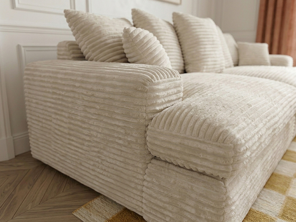 Bobochic Nevada Sofa 3-Sitzer 226 × 150 cm Breitcord weich Beige