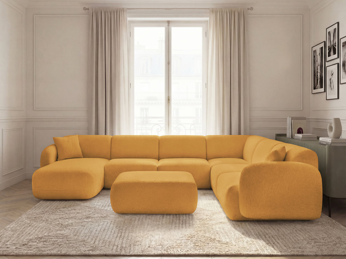 Bobochic Anda Wohnlandschaft mit Pouf 373 × 289 cm Chenille Gelb Ecke rechts
