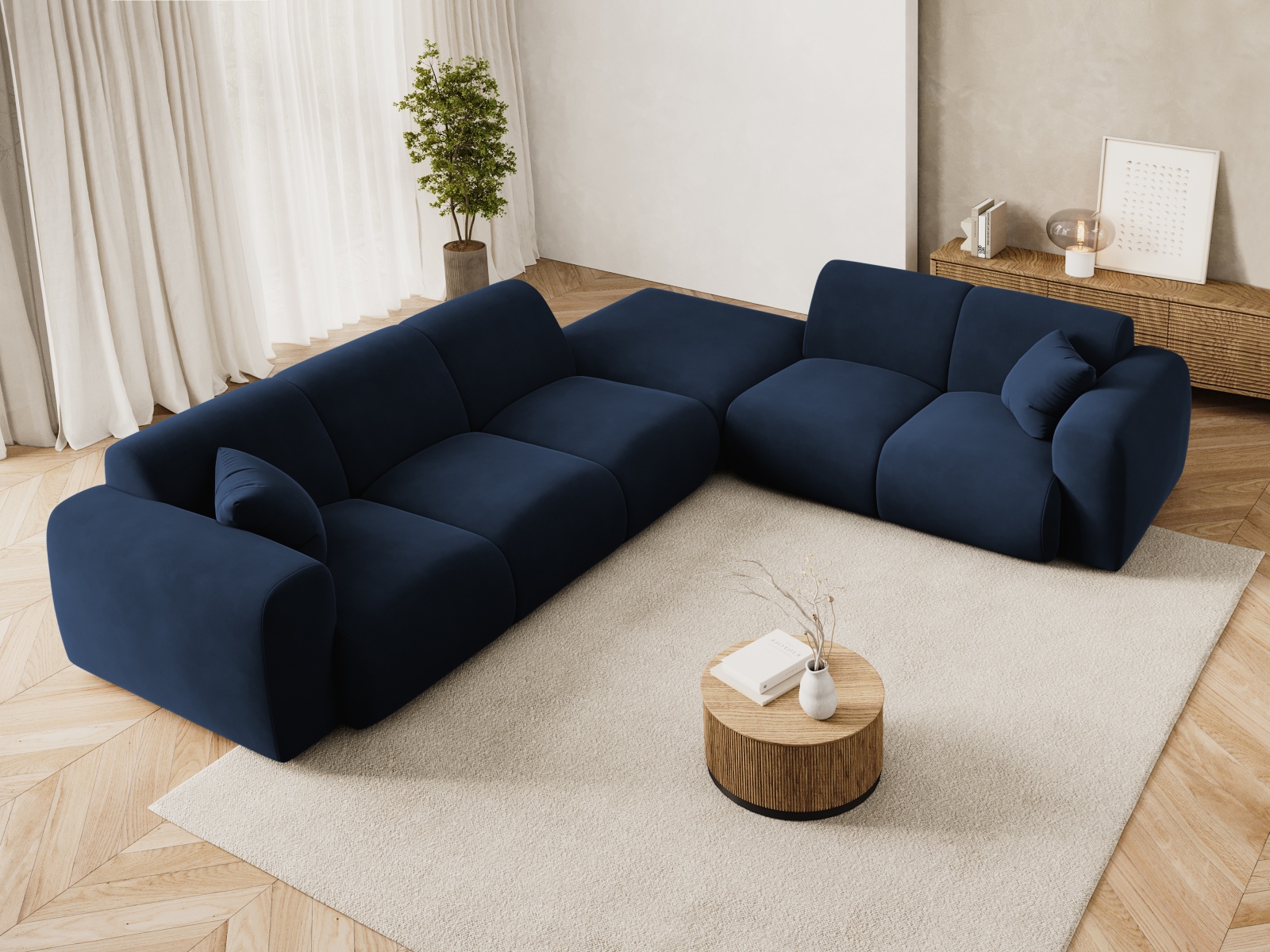 Cosmopolitan Design Ecksofa Nolio 4-Sitzer offen Samt Casino Königsblau Rechts