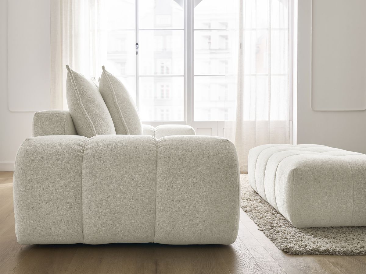 Bobochic Everest Sofa 3-Sitzer mit Pouf, 5 Kissen Melange-Stoff Weiß