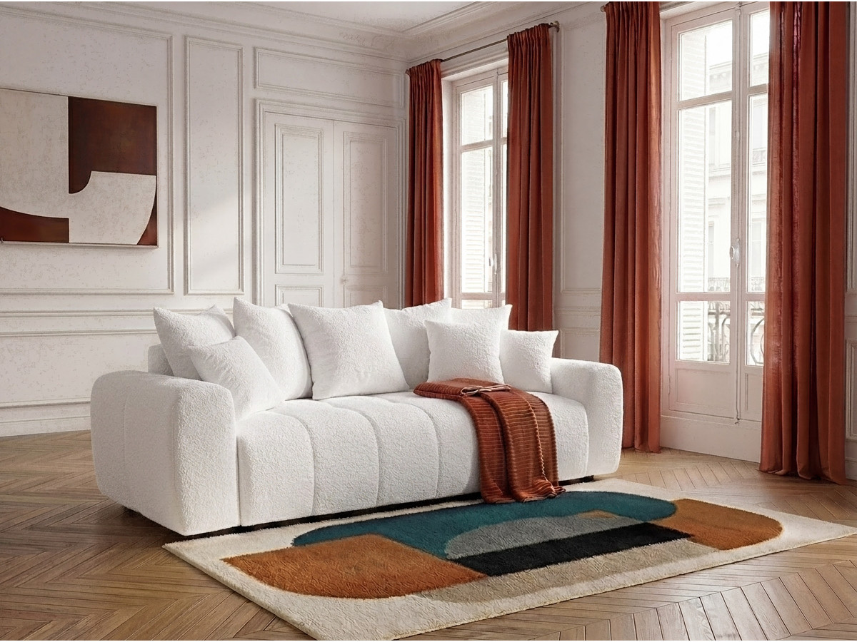 Bobochic Roxelane Schlafsofa 3-Sitzer mit Bettkasten Bouclé-Stoff Weiß