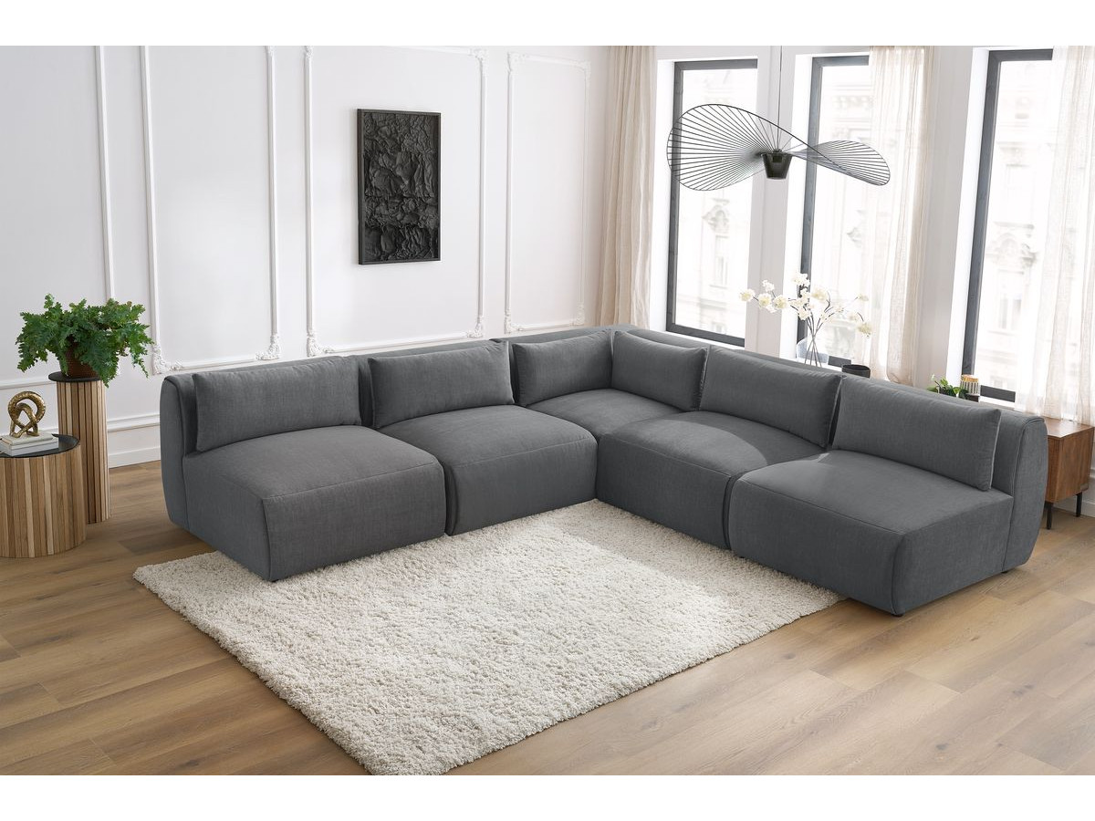 Bobochic Jeanne Ecksofa 299 × 299 cm Samt Dunkelgrau