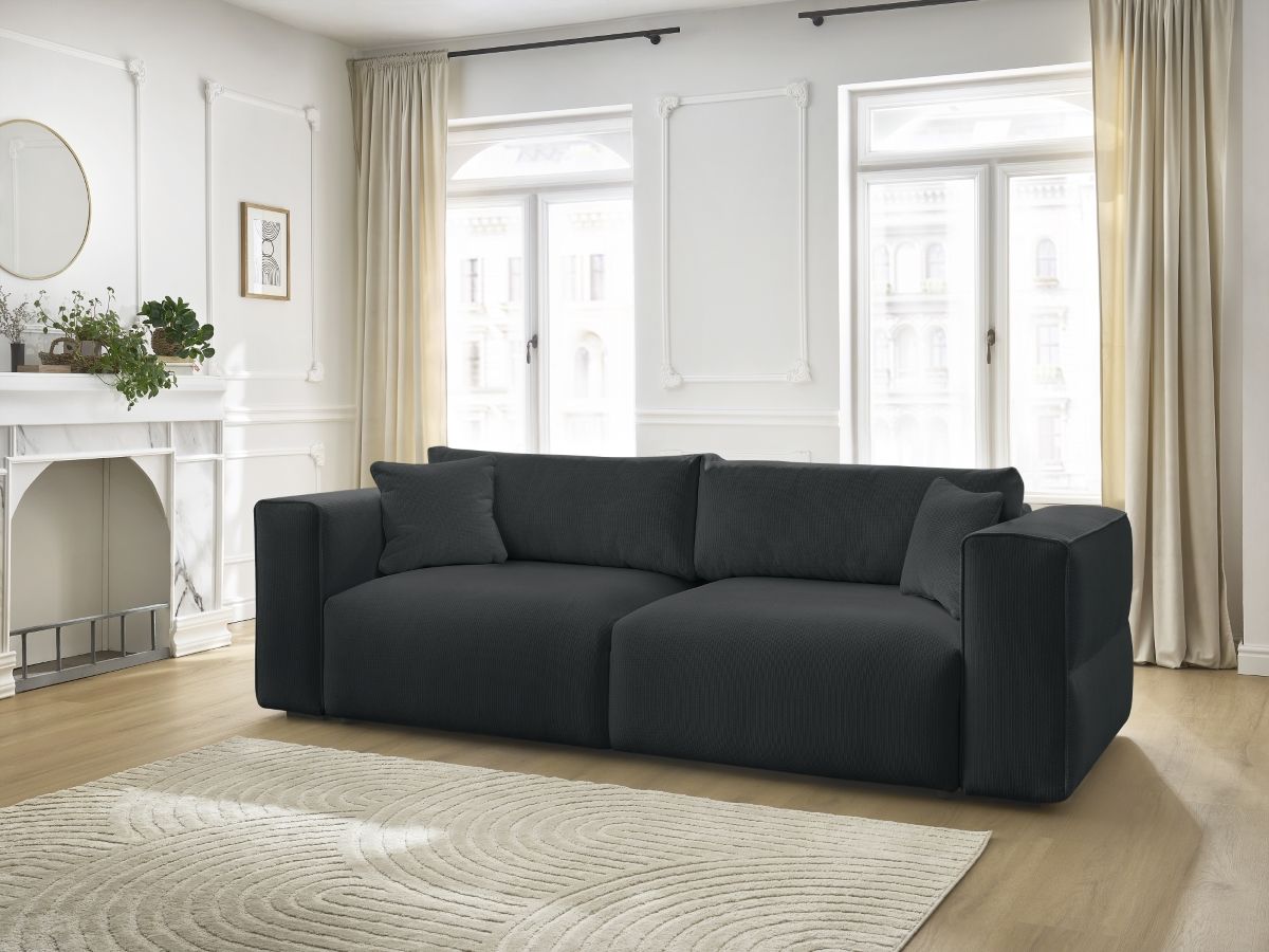 Bobochic Ezechiel Schlafsofa 3-Sitzer mit Bettkasten Melange-Stoff Schwarz