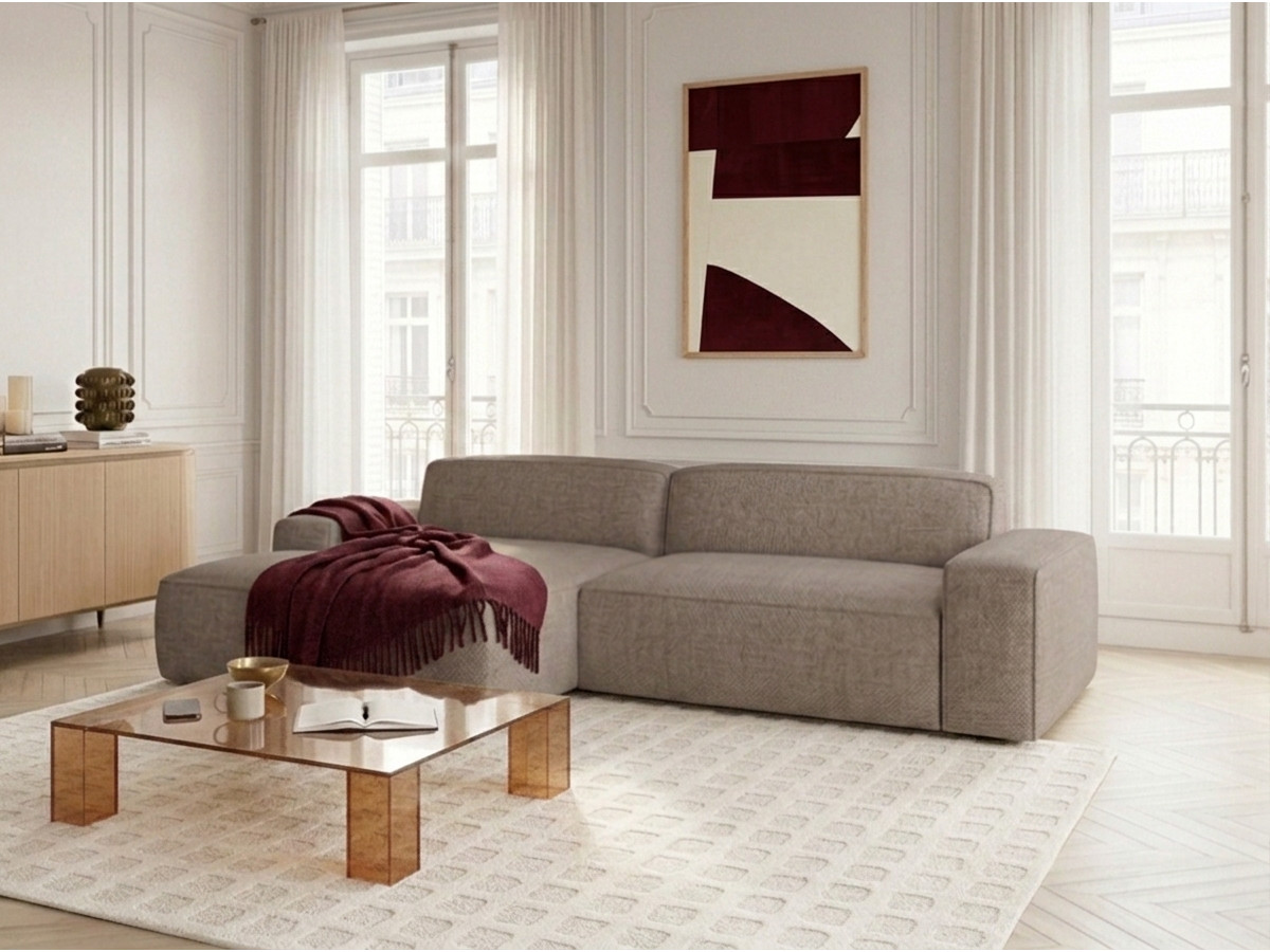 Bobochic Abel Ecksofa mit Schlaffunktion Melange-Stoff Taupe Ecke links