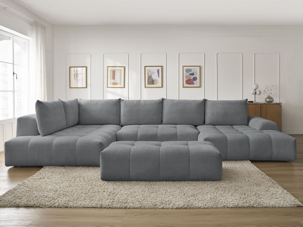 Bobochic Everest Wohnlandschaft mit Pouf, 6 Kissen Melange-Stoff Dunkelgrau Ecke rechts