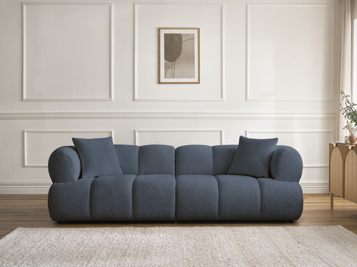 Bobochic Pamira Sofa 3-Sitzer Bouclé-Stoff Dunkelblau