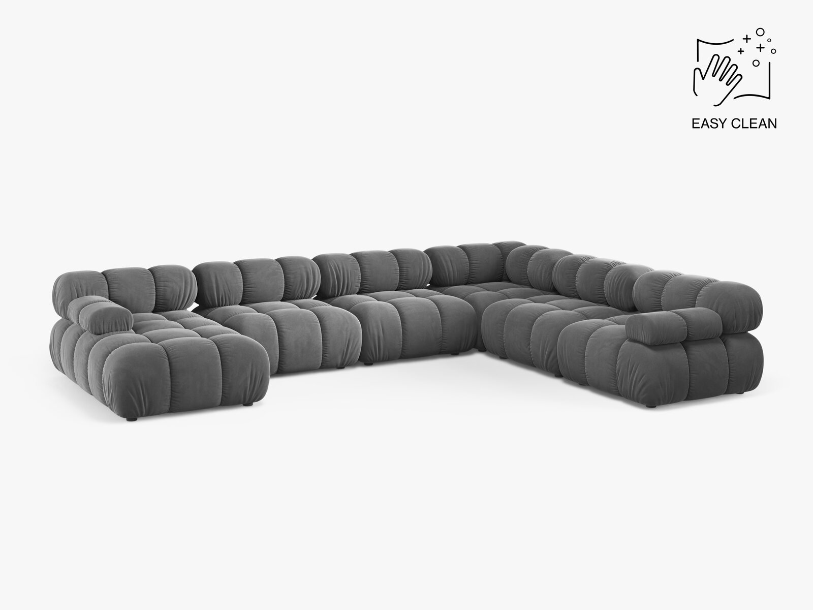 Micadoni Modulares Panorama Ecksofa Bellis 8-Sitzer Rechts Samt Venus Hellgrau
