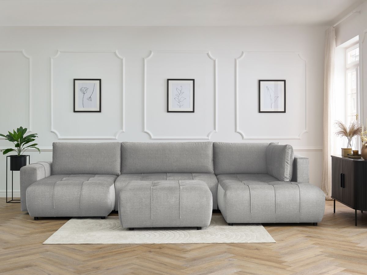 Bobochic Arsene Wohnlandschaft mit Pouf Samt Hellgrau Ecke links